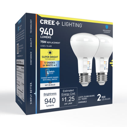 75W Replacement R20 5 Shades + Switch Mode Medium E26 Base Dimmable LED Light Bulb (2-Pack)