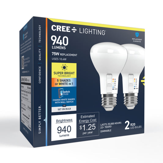 75W Replacement R20 5 Shades + Switch Mode Medium E26 Base Dimmable LED Light Bulb (2-Pack)