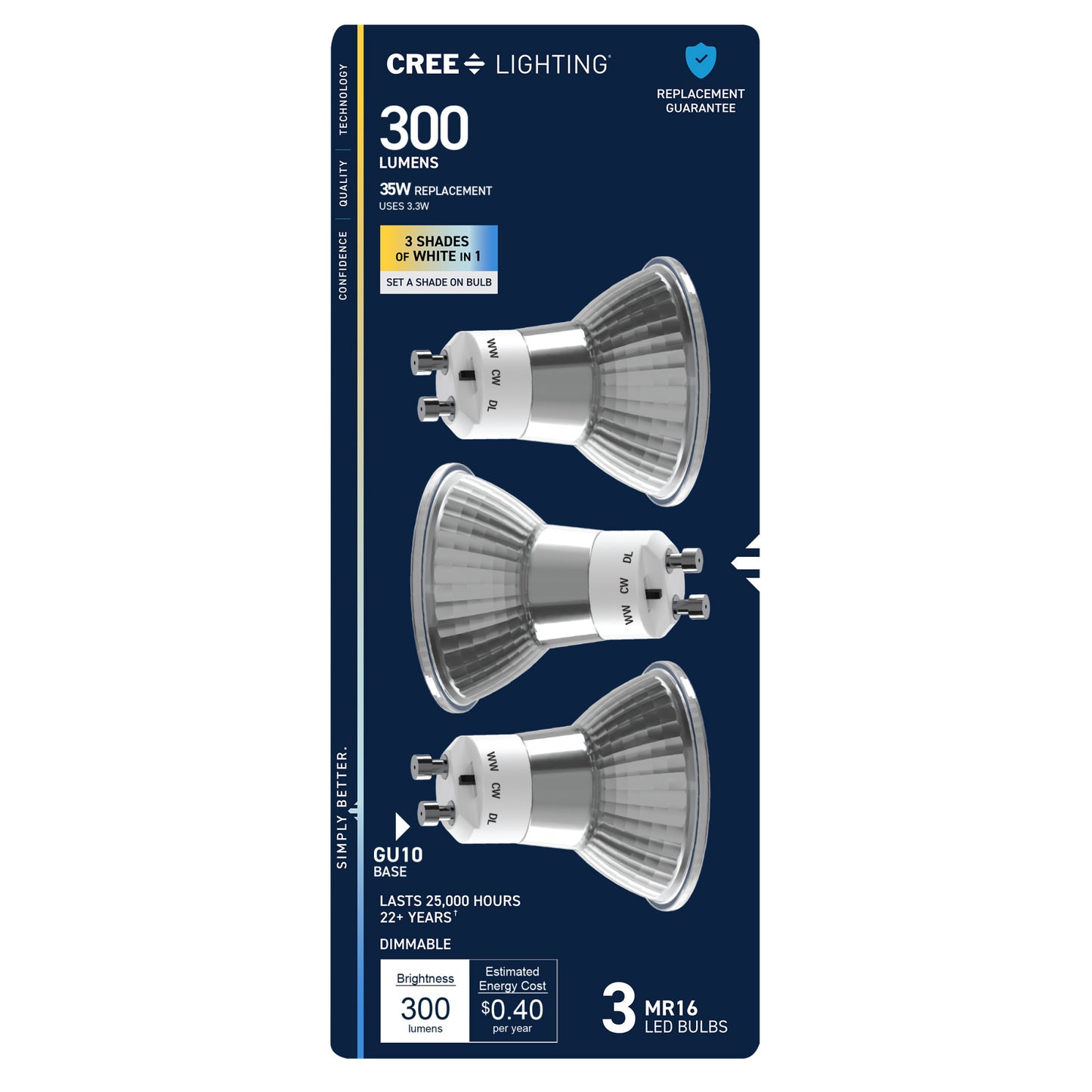 35W Replacement MR16 Switchable White Twist Lock GU10 Base Dimmable LED Light Bulb (3-Pack)
