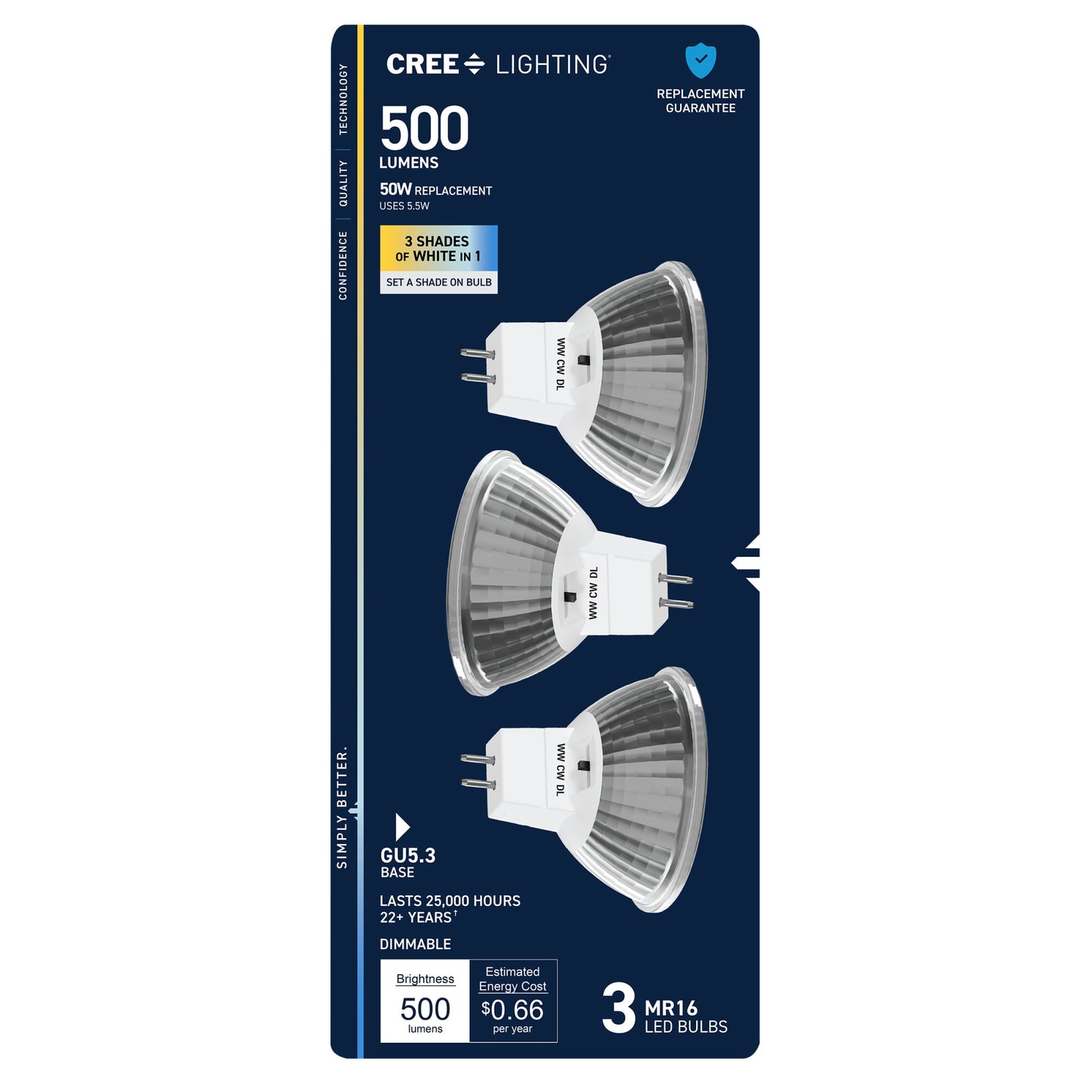 50W Replacement MR16 Switchable White Bi-Pin GU5.3 Base Dimmable LED Light Bulb (3-Pack)
