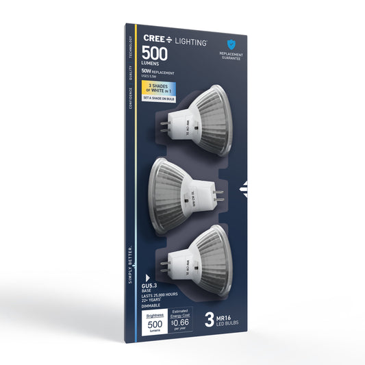 50W Replacement MR16 Switchable White Bi-Pin GU5.3 Base Dimmable LED Light Bulb (3-Pack)