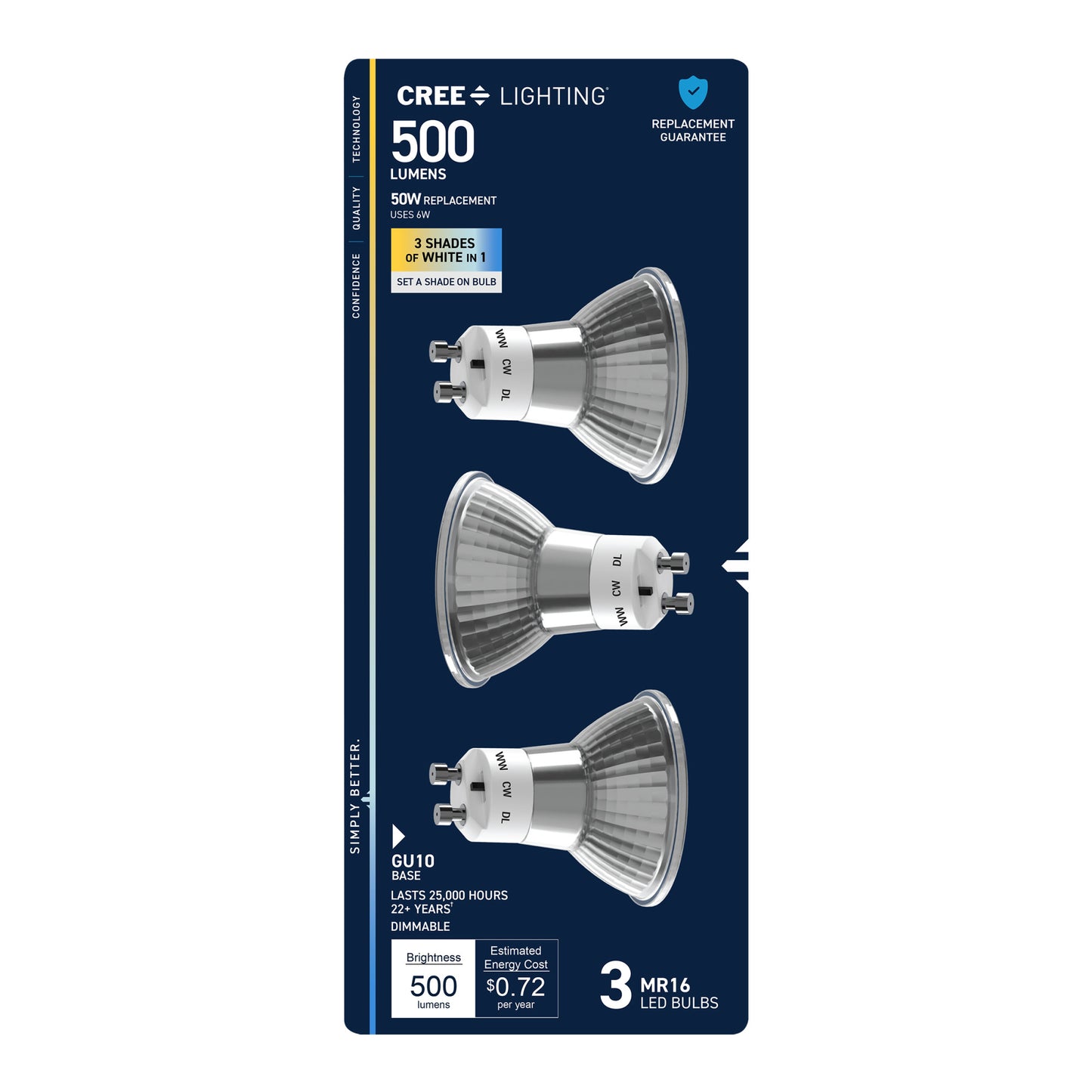 50W Replacement MR16 Switchable White Twist Lock GU10 Base Dimmable LED Light Bulb (3-Pack)