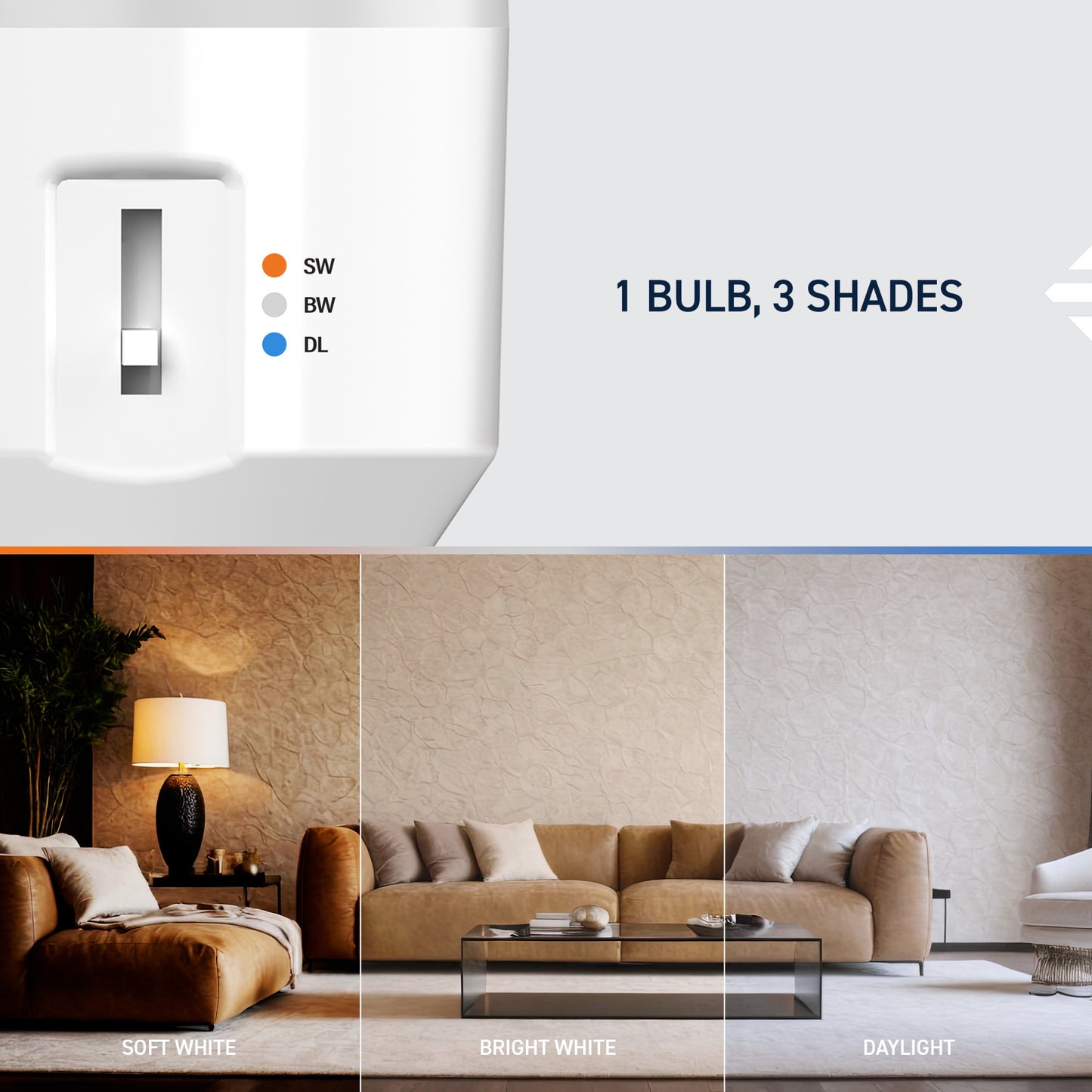 60W Replacement Mini Switchable White Medium E26 Base Dimmable LED Light Bulb (3-Pack)