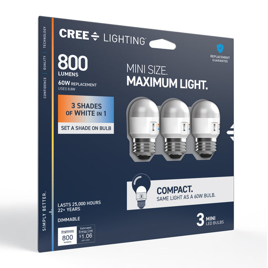 60W Replacement Mini Switchable White Medium E26 Base Dimmable LED Light Bulb (3-Pack)