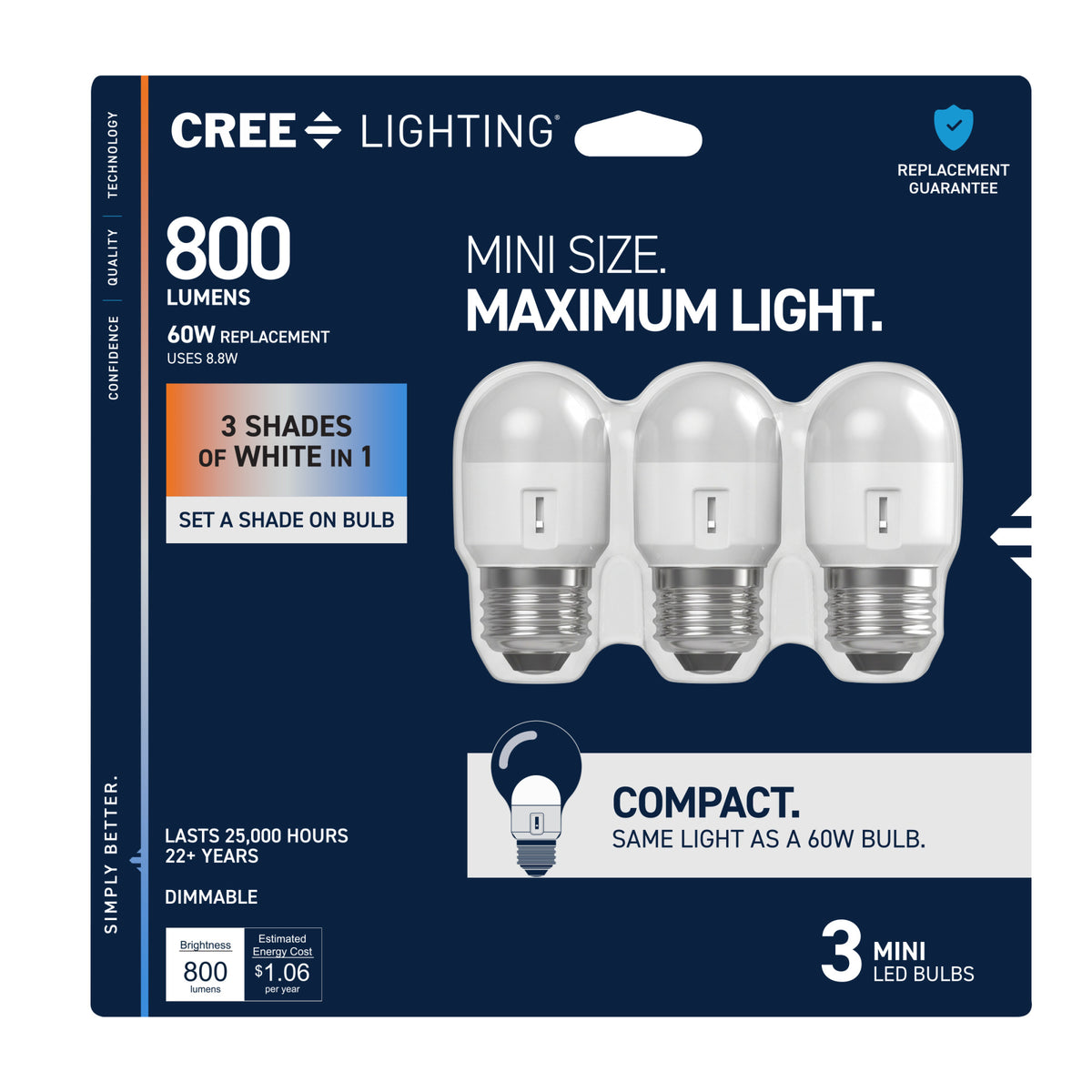 60W Replacement Mini Switchable White Medium E26 Base Dimmable LED Light Bulb (3-Pack)