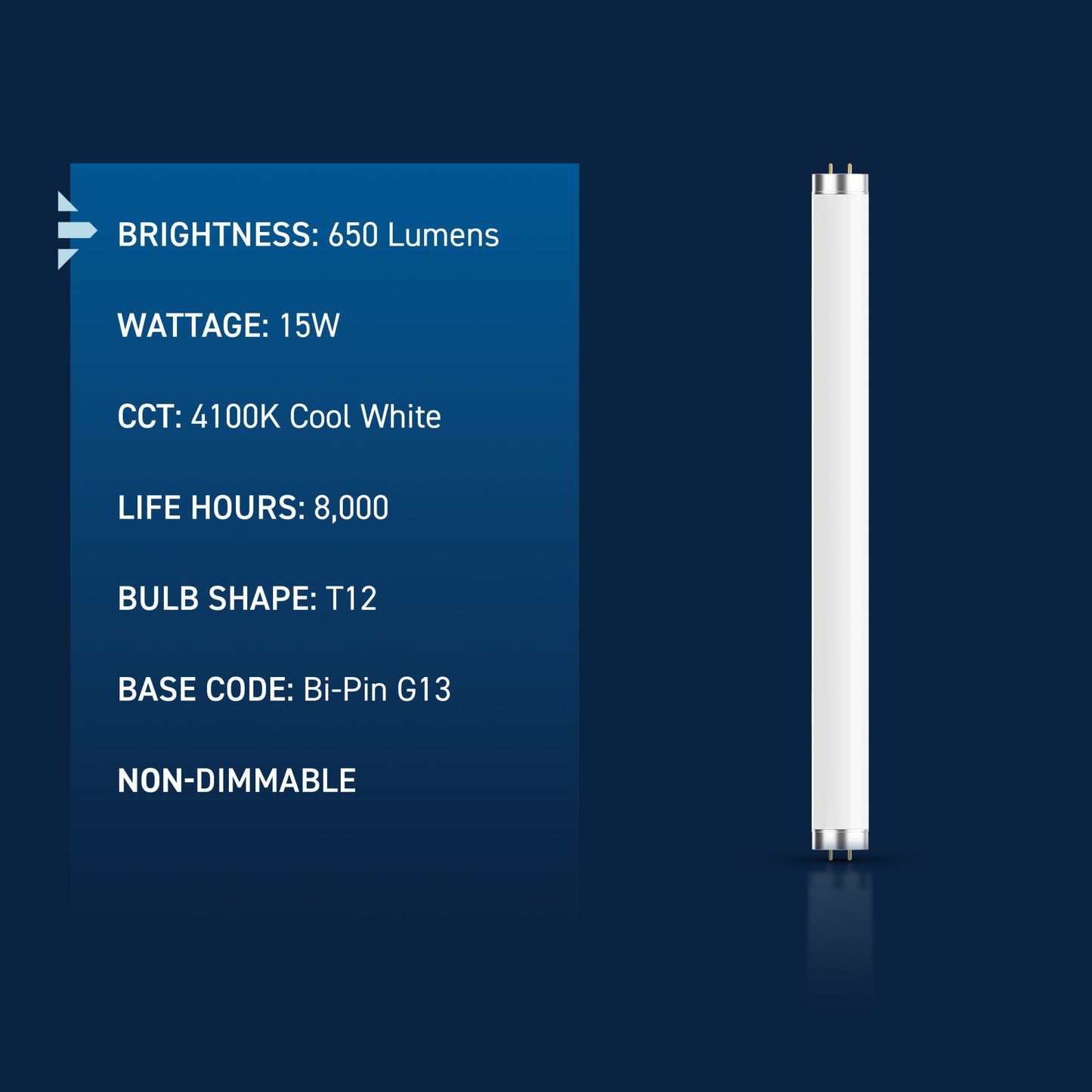 15W 18in T12 Cool White G13 Base Non-Dimmable Linear Fluorescent Light Tube