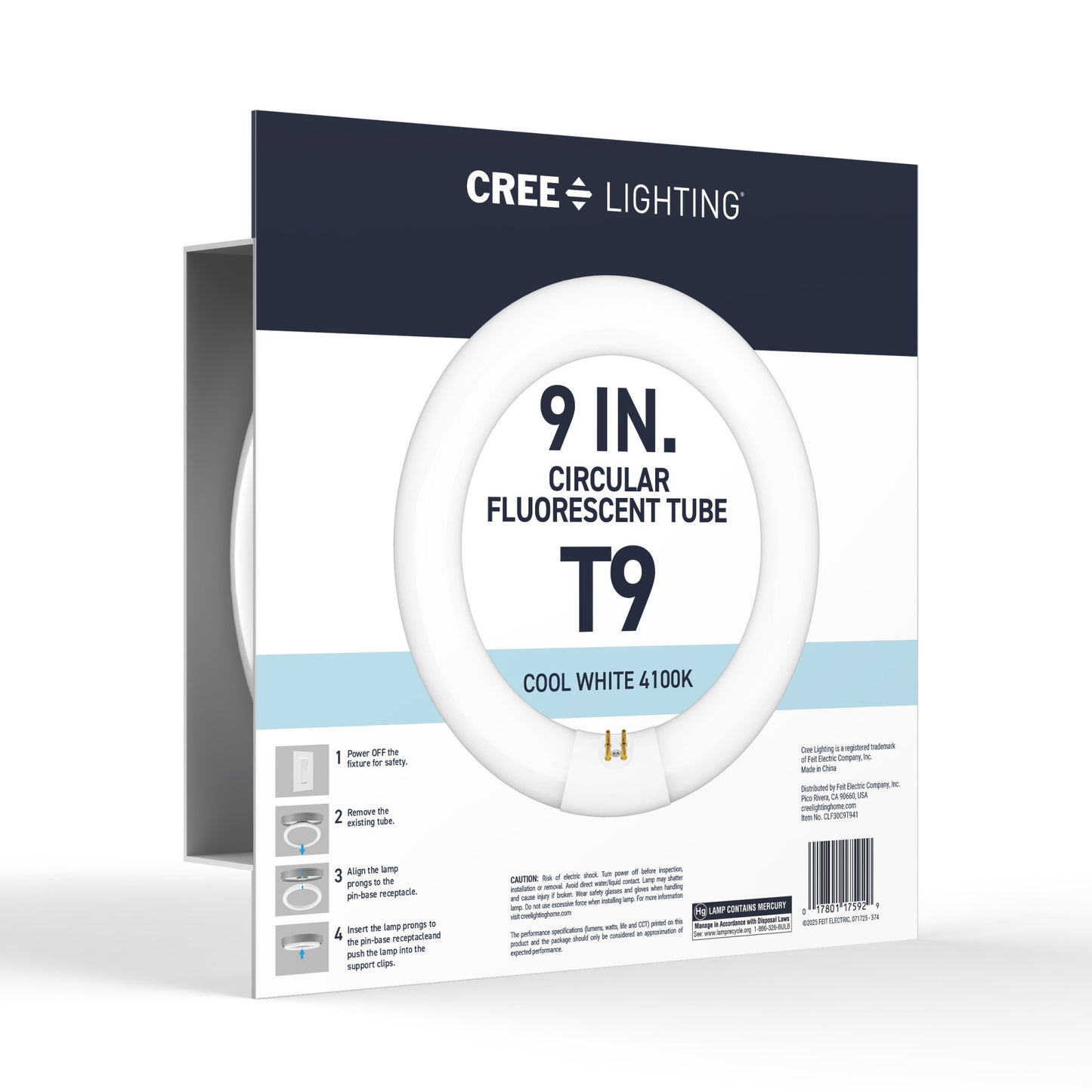 30W 9in T9 Circular Cool White 4-Pin G10q Base Non-Dimmable Fluorescent Light Tube