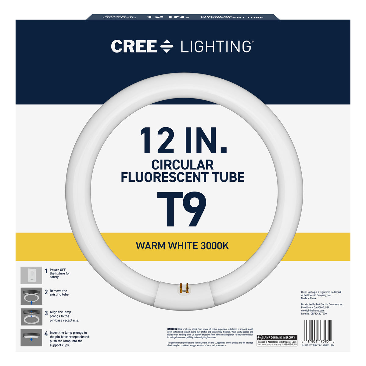 32W 12in T9 Circular Warm White G10q Base Non-Dimmable Fluorescent Light Tube