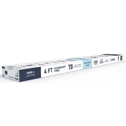 32W 4ft T8 Cool White G13 Base Non-Dimmable Linear Fluorescent Light Tube (12-Pack)