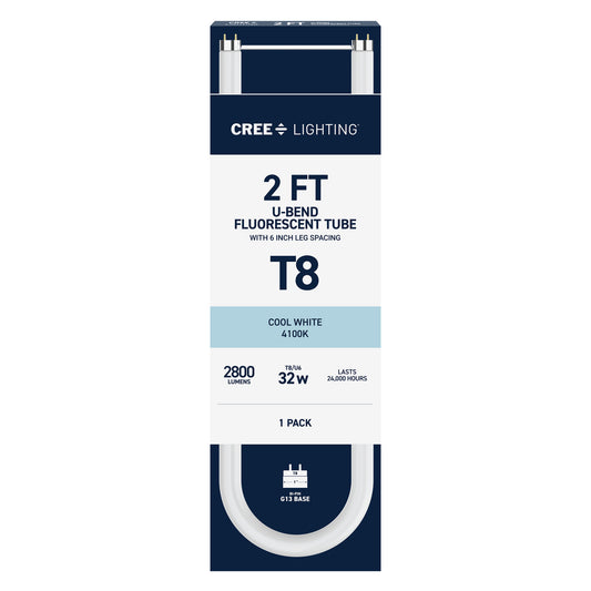 32W 2ft T8 Cool White G13 Base Non-Dimmable U-Bend Fluorescent Light Tube