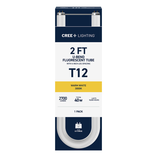 40W 2ft T12 Warm White G13 Base Non-Dimmable U-Bend Fluorescent Light Tube