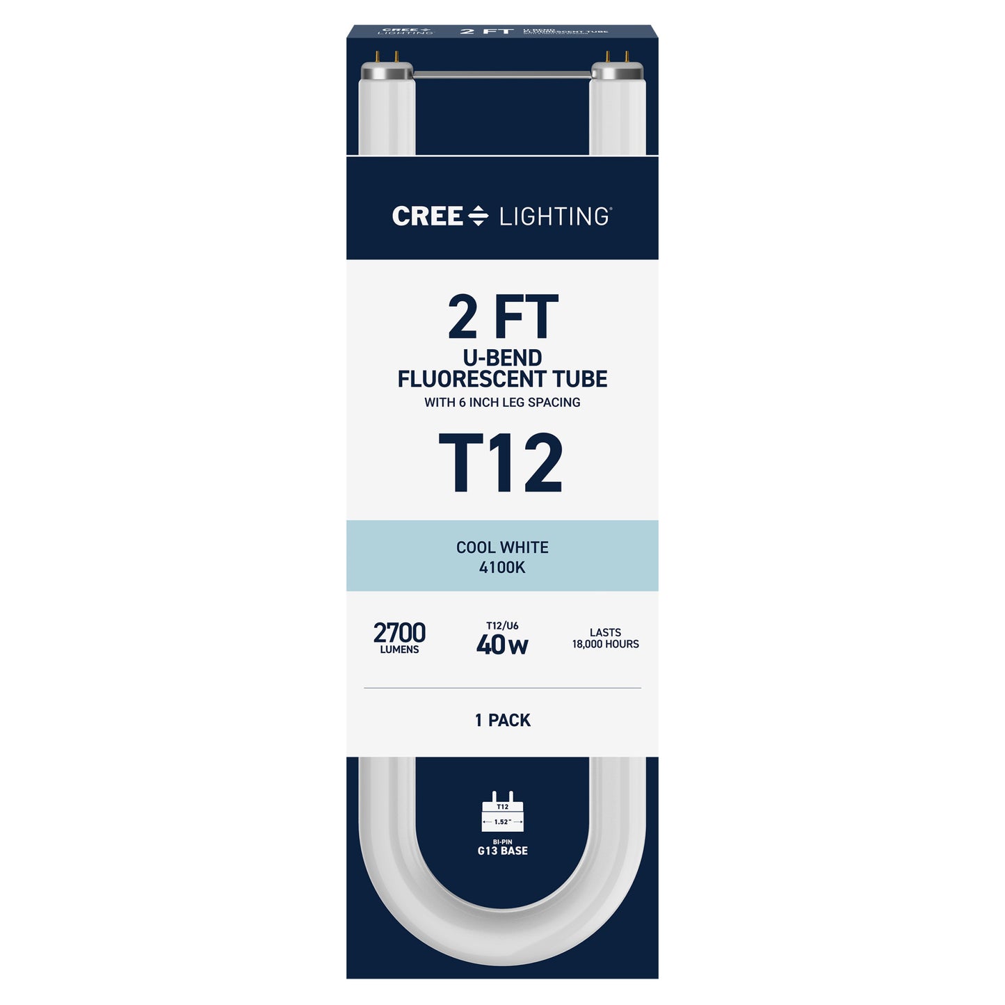 40W 2ft T12 Cool White G13 Base Non-Dimmable U-Bend Fluorescent Light Tube