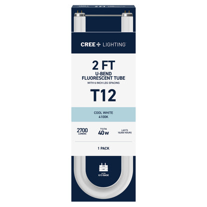 40W 2ft T12 Cool White G13 Base Non-Dimmable U-Bend Fluorescent Light Tube