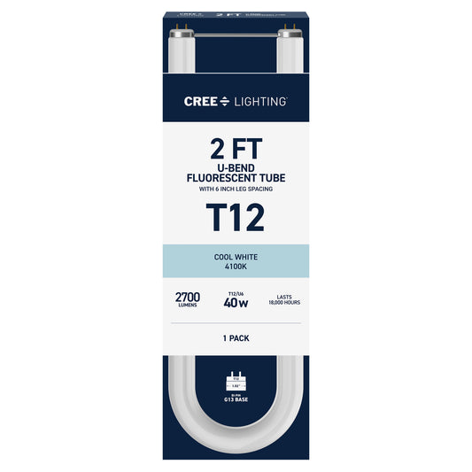 40W 2ft T12 Cool White G13 Base Non-Dimmable U-Bend Fluorescent Light Tube