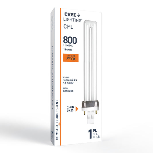 13W Twin Tube PL GX23 Base Soft White Non-Dimmable CFL Light Bulb