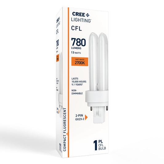 13W Double Twin Tube PL GX23-2 Base Soft White Non-Dimmable CFL Light Bulb