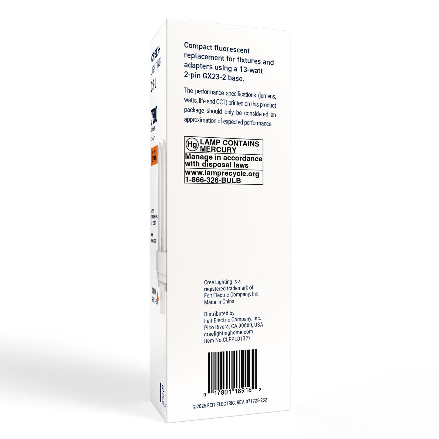 13W Double Twin Tube PL GX23-2 Base Soft White Non-Dimmable CFL Light Bulb