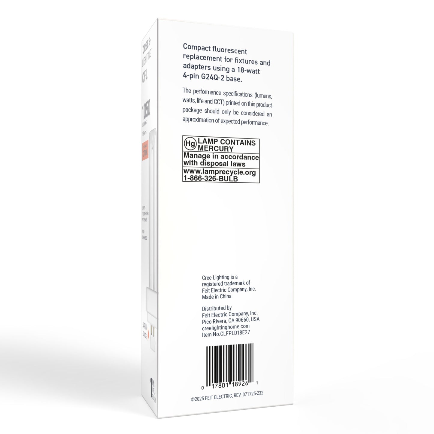 18W Double Twin Tube PL GX24q-2 Base Soft White Non-Dimmable CFL Light Bulb