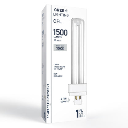 26W Double Twin Tube PL G24q-3 Base Bright White Non-Dimmable CFL Light Bulb