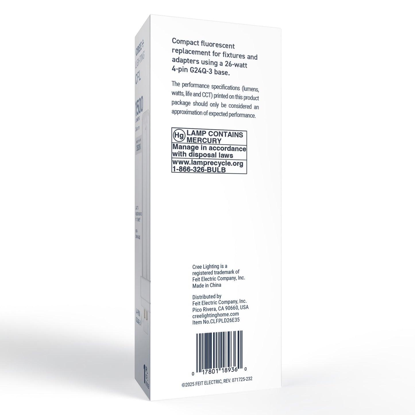 26W Double Twin Tube PL G24q-3 Base Bright White Non-Dimmable CFL Light Bulb