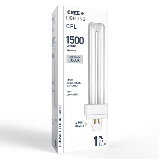 26W Double Twin Tube PL G24q-3 Base Bright White Non-Dimmable CFL Light Bulb