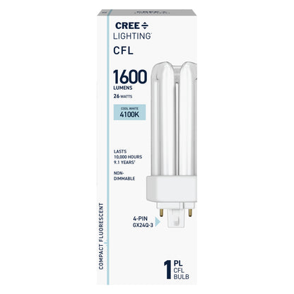 26W Triple Tube PL GX24q-3 Base Cool White Non-Dimmable CFL Light Bulb