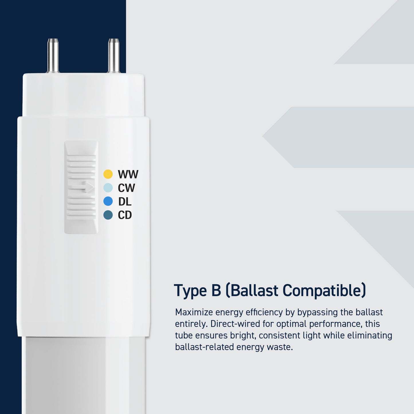 16W 3ft T8 Switchable White G13 Base Non-Dimmable LED Linear Light Tube