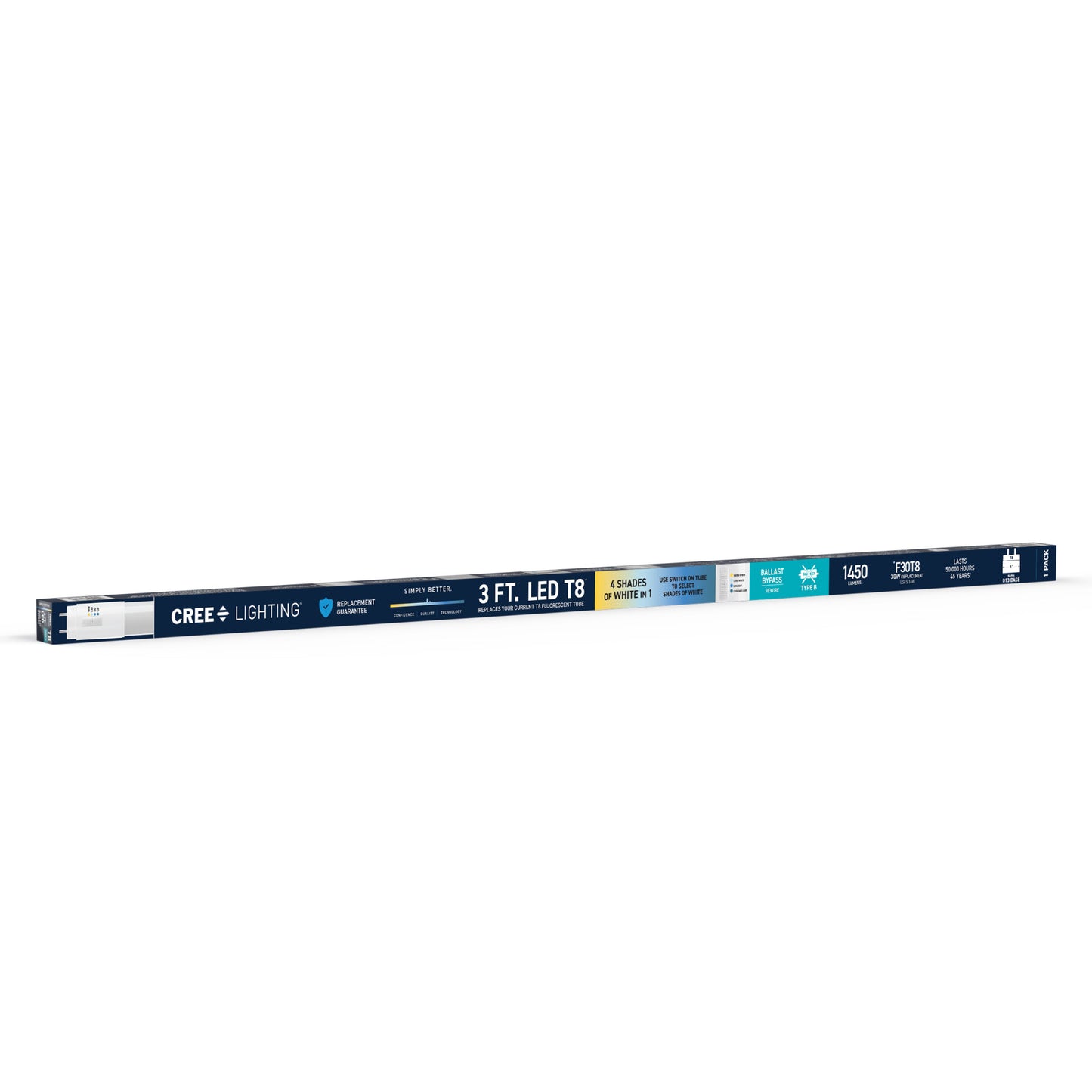 16W 3ft T8 Switchable White G13 Base Non-Dimmable LED Linear Light Tube