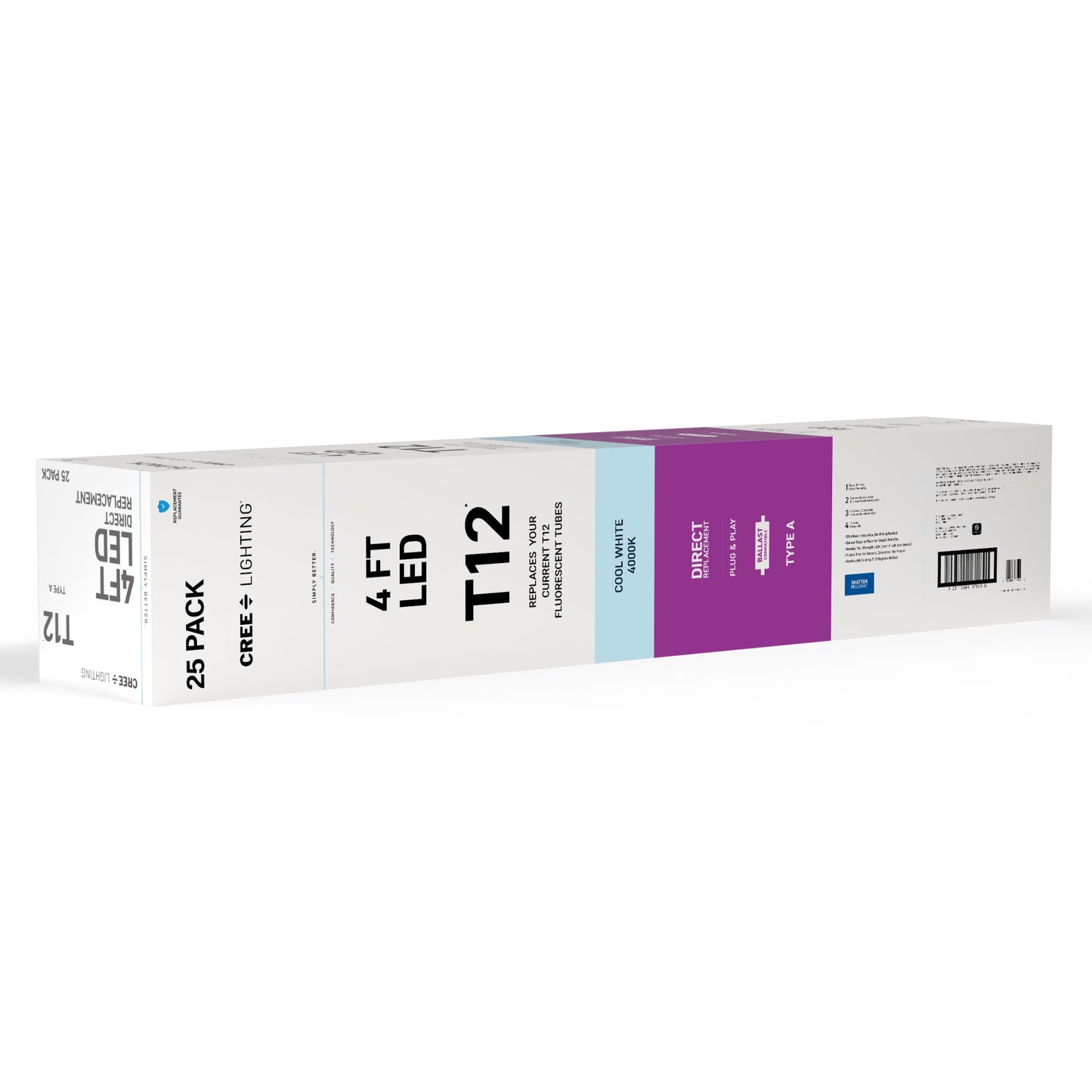 20W 4ft T12 Cool White G13 Base Non-Dimmable LED Linear Light Tube (25 Pack)