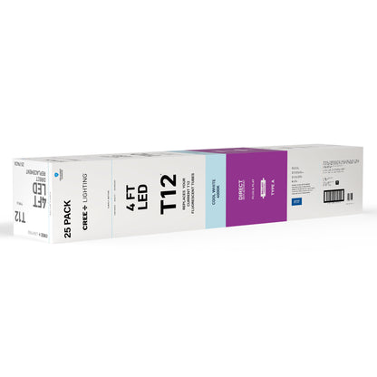 20W 4ft T12 Cool White G13 Base Non-Dimmable LED Linear Light Tube (25 Pack)