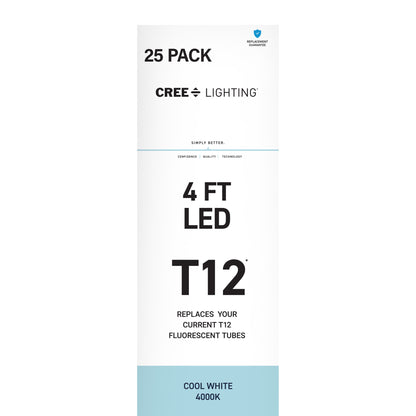 20W 4ft T12 Cool White G13 Base Non-Dimmable LED Linear Light Tube (25 Pack)
