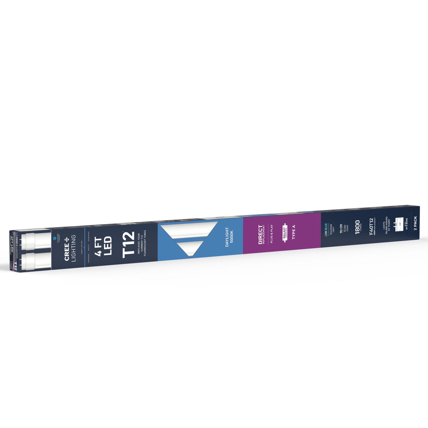 20W 4ft T12 Low Blue Daylight G13 Base Non-Dimmable LED Linear Light Tube (2 Pack)