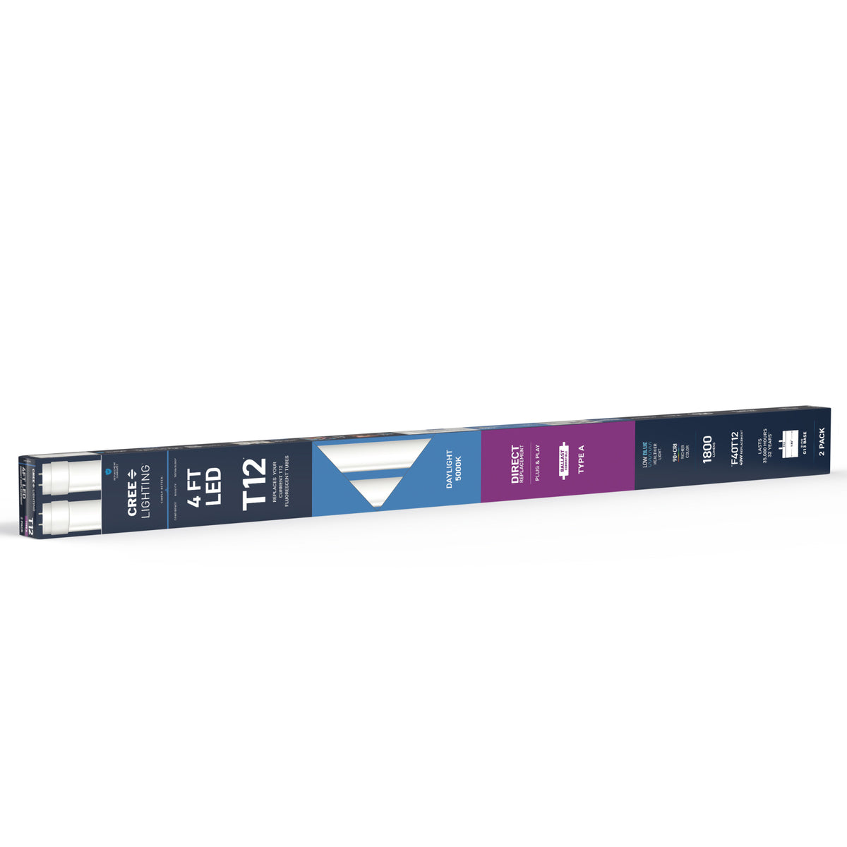20W 4ft T12 Low Blue Daylight G13 Base Non-Dimmable LED Linear Light Tube (2 Pack)