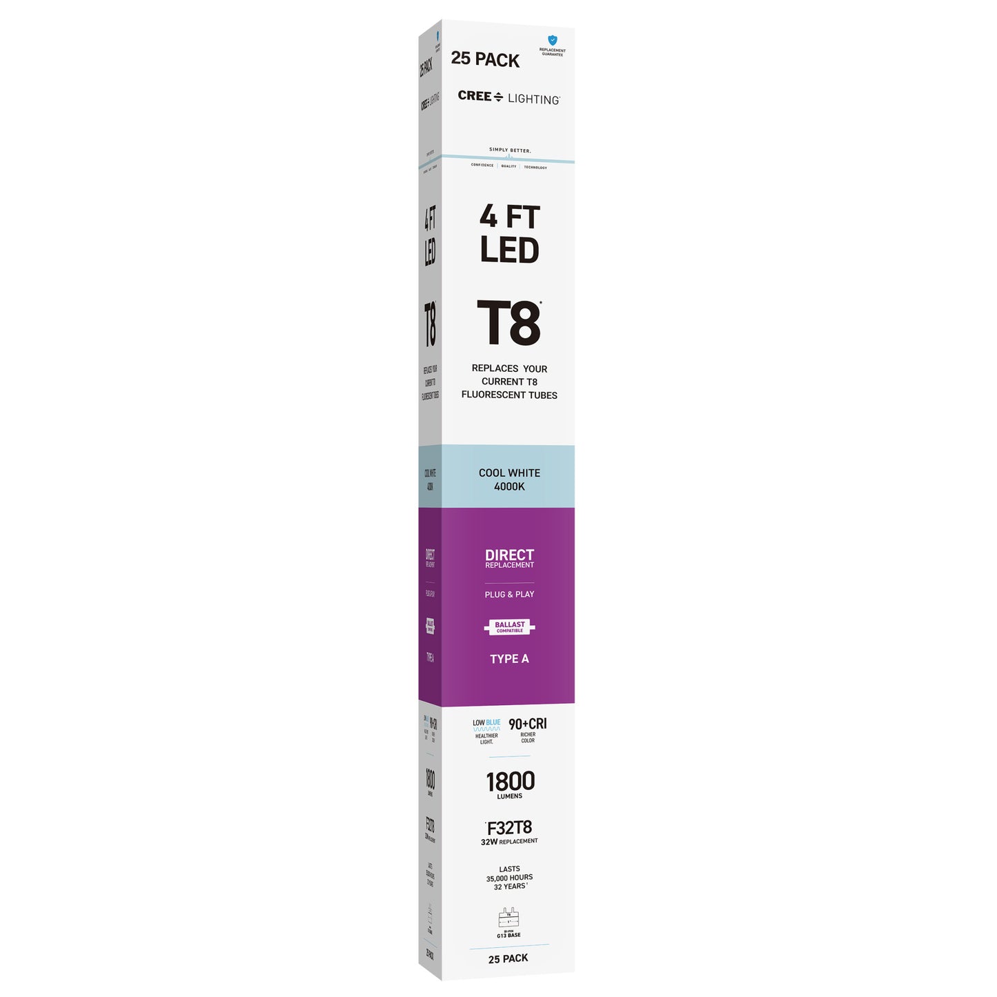 18W 4ft T8 Cool White G13 Base Non-Dimmable LED Linear Light Tube (25 Pack)