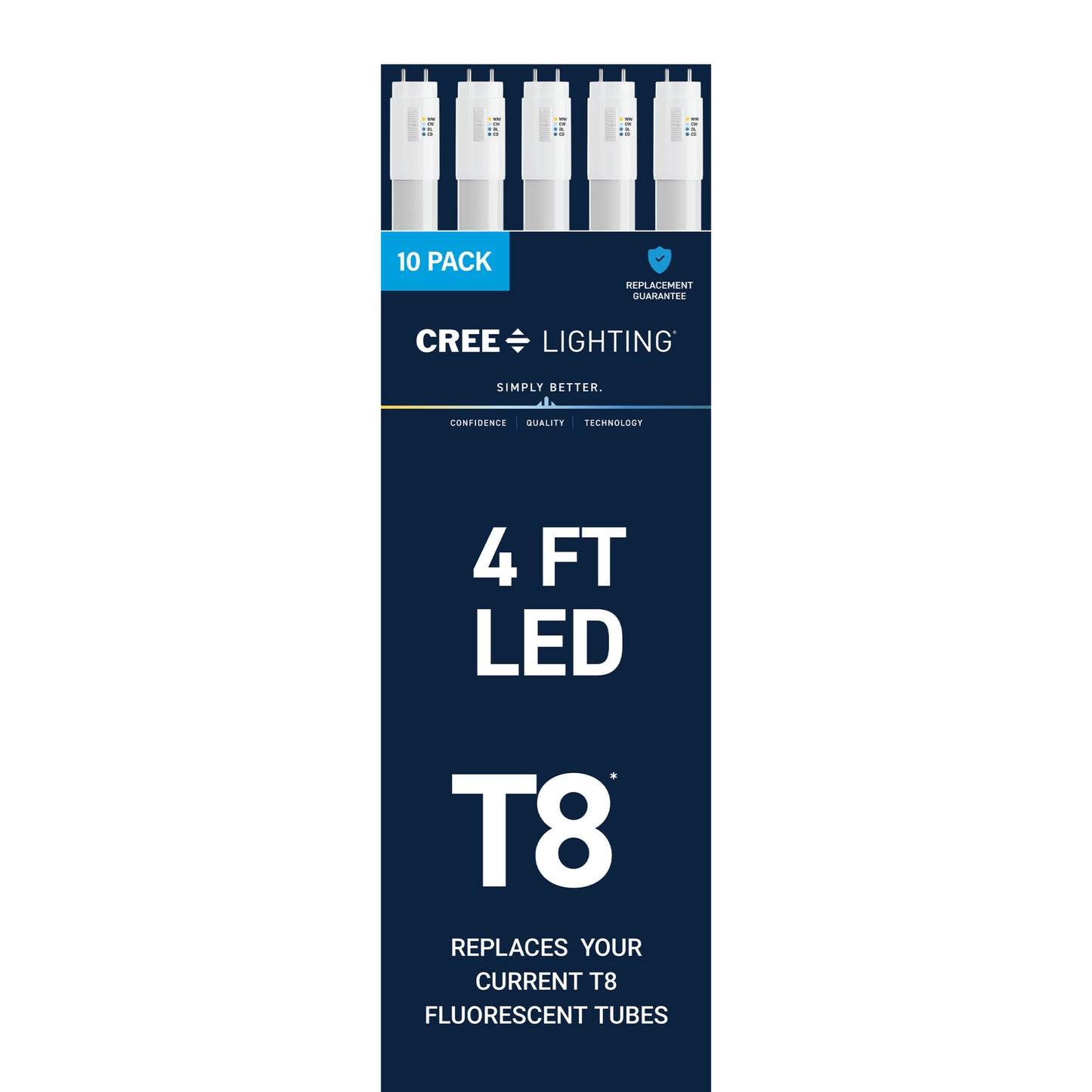 18W 4ft T8 switchable White G13 Base Non-Dimmable LED Linear Light Tube (10 Pack)