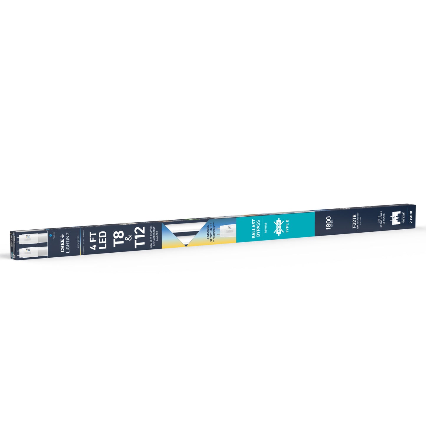 18W 4ft T8 Switchable White G13 Base Non-Dimmable LED Linear Light Tube (2-Pack)