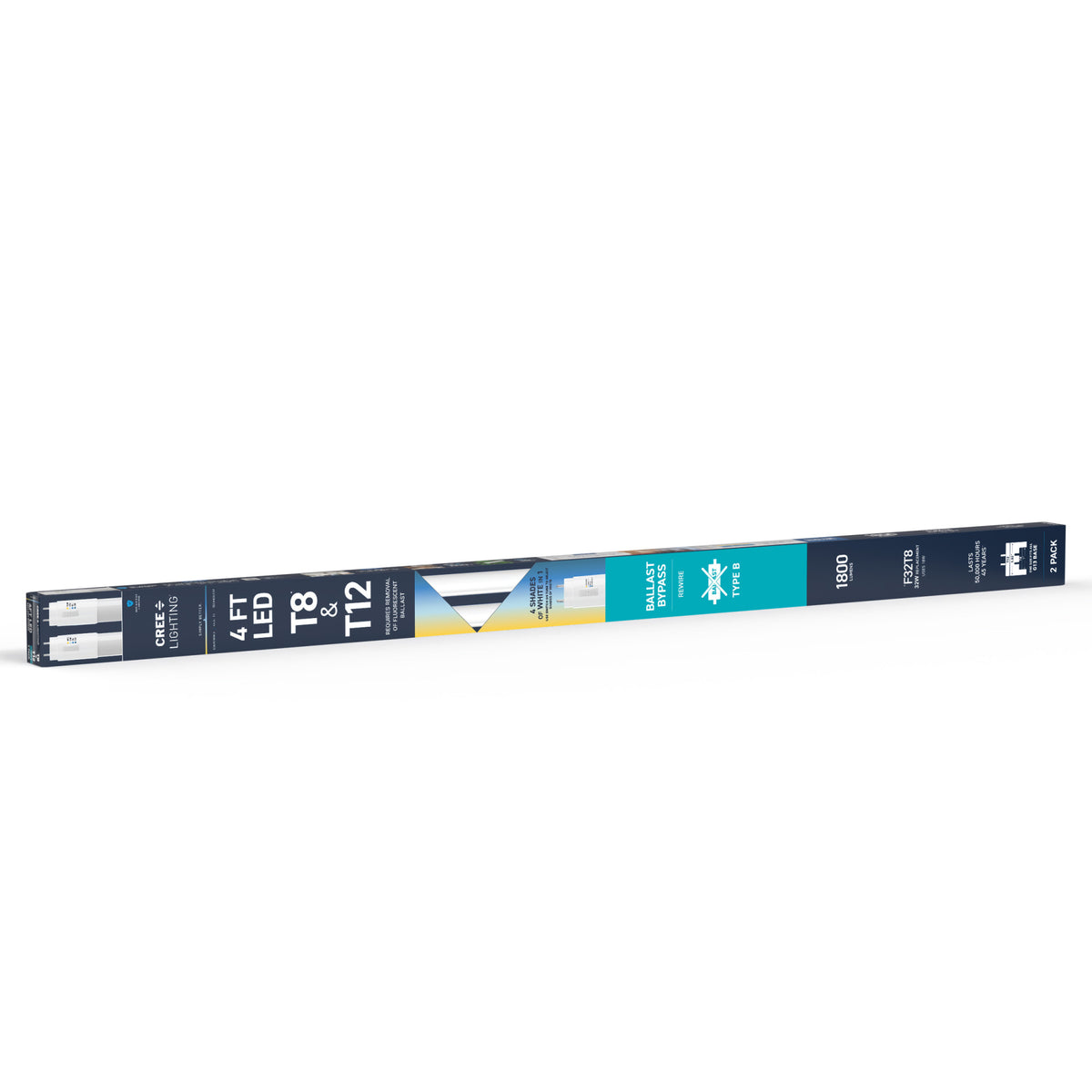 18W 4ft T8 Switchable White G13 Base Non-Dimmable LED Linear Light Tube (2-Pack)
