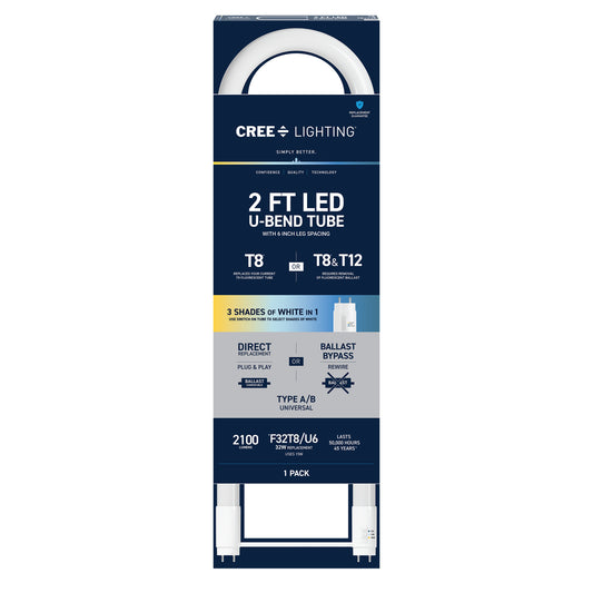 15W 2ft T8 Switchable White G13 Base Non-Dimmable LED U-Bend Light Tube