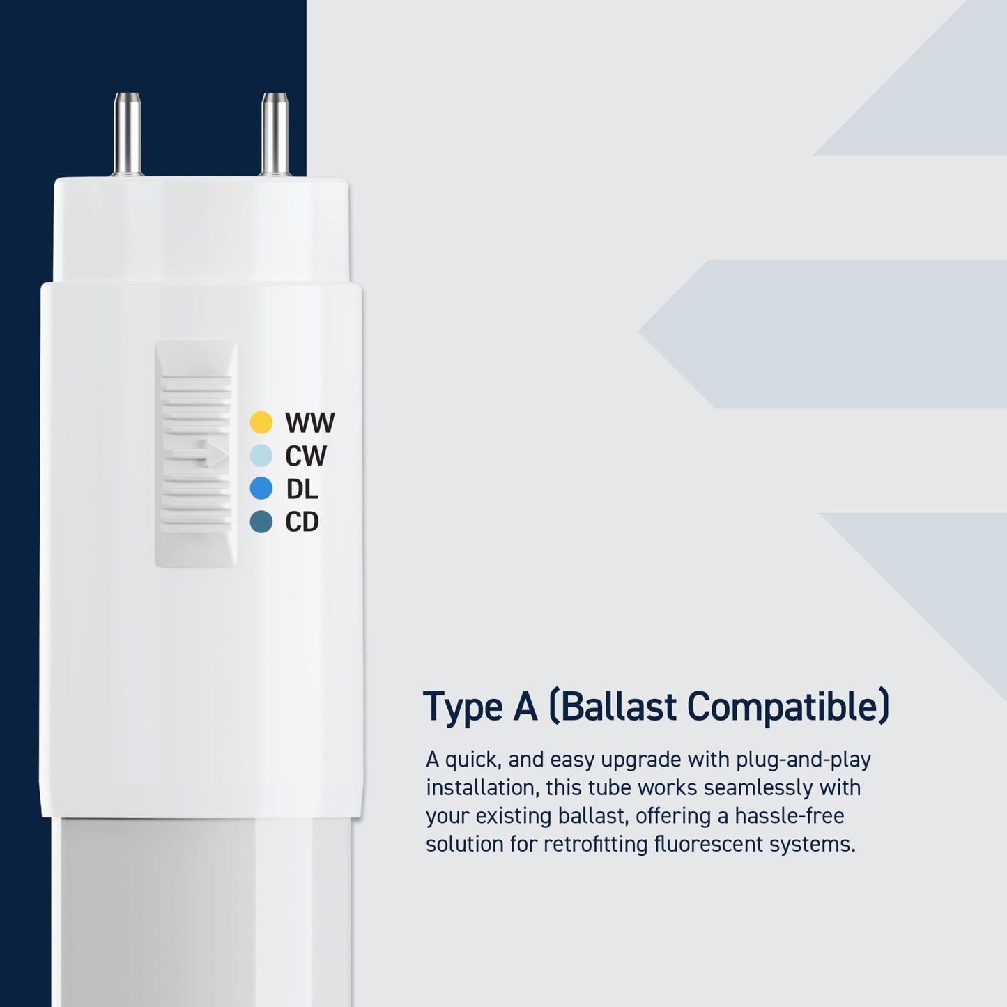 32W 4ft T8 Switchable White G13 Base Non-Dimmable LED Linear Light Tube (10 Pack)