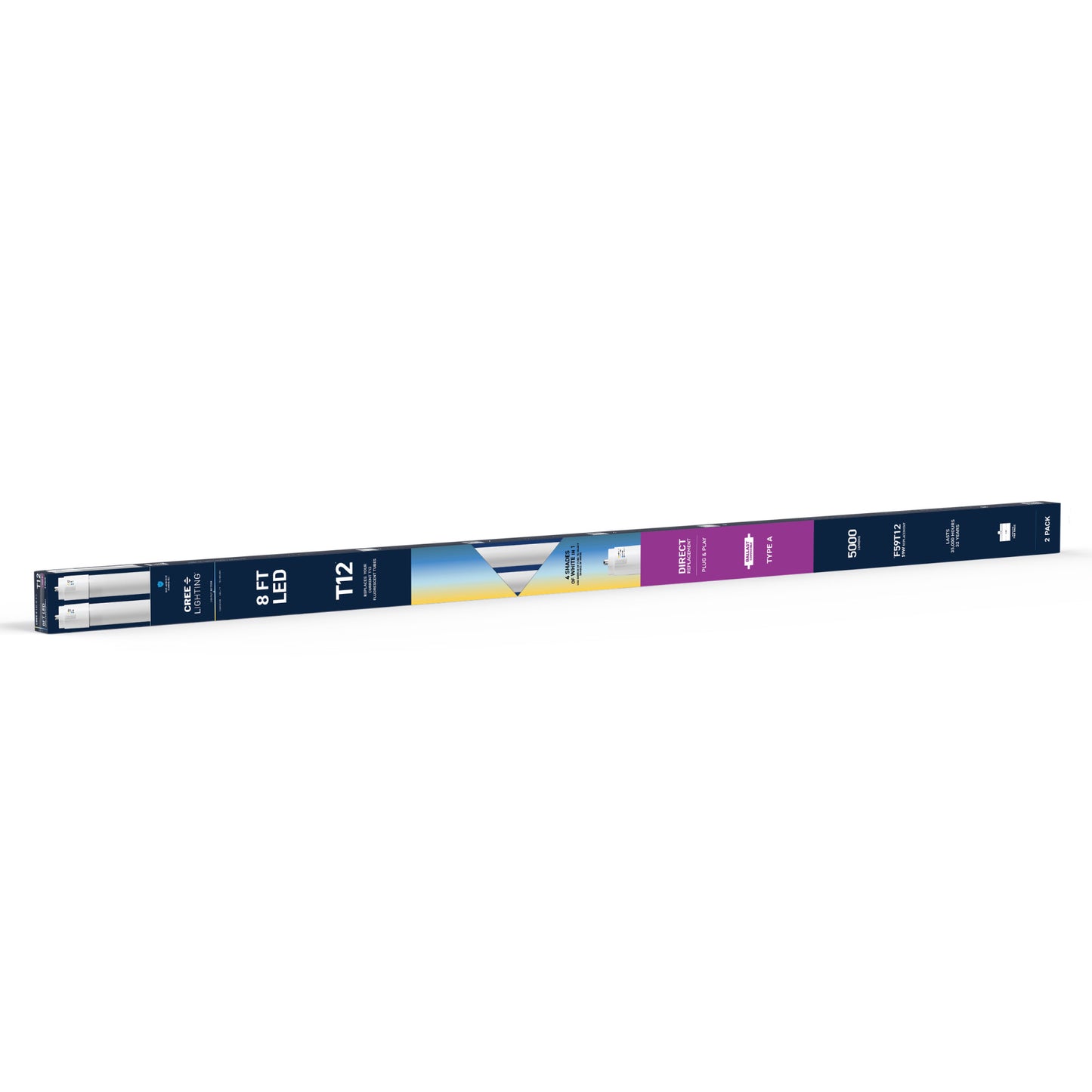 40W 8ft T12 Switchable White FA8 Base Non-Dimmable LED Linear Light Tube (2 Pack)