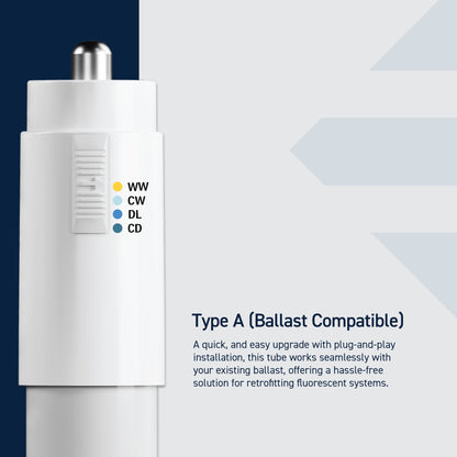 40W 8ft T8 Switchable White FA8 Base Non-Dimmable LED Linear Light Tube (2 Pack)