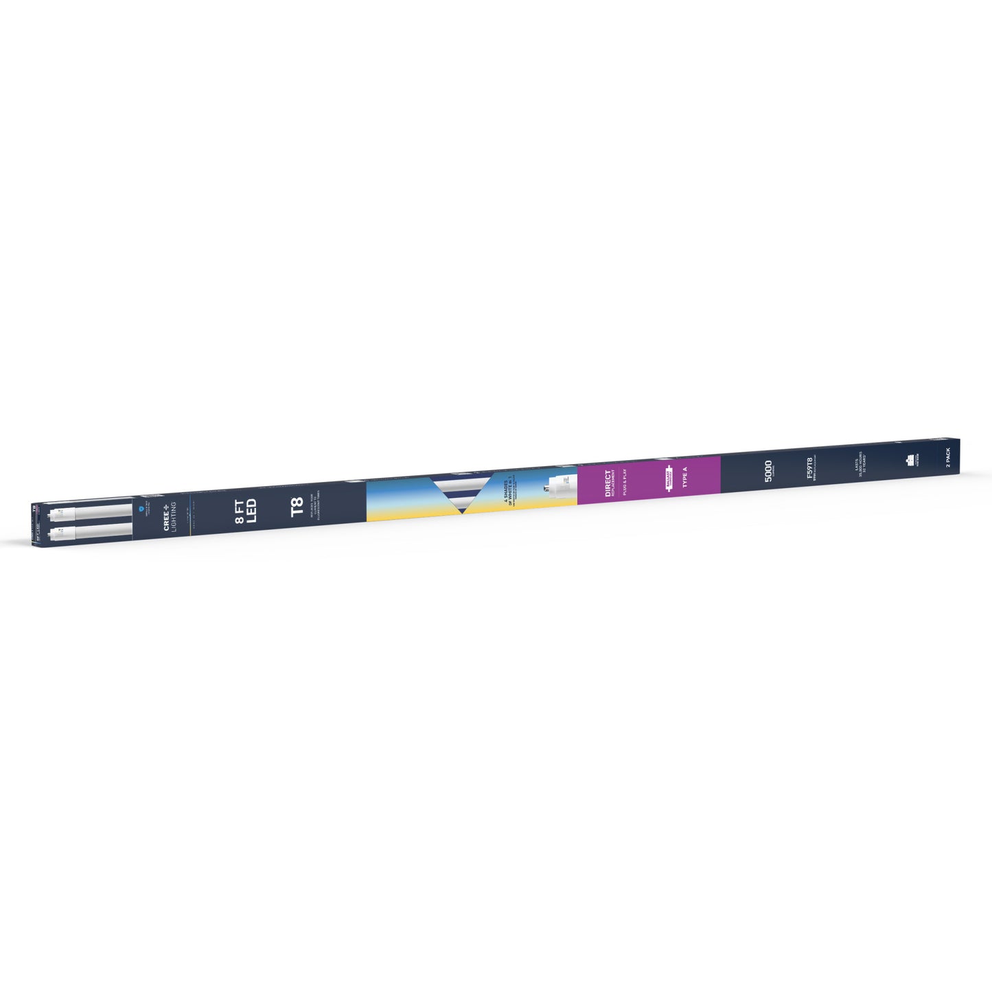 40W 8ft T8 Switchable White FA8 Base Non-Dimmable LED Linear Light Tube (2 Pack)