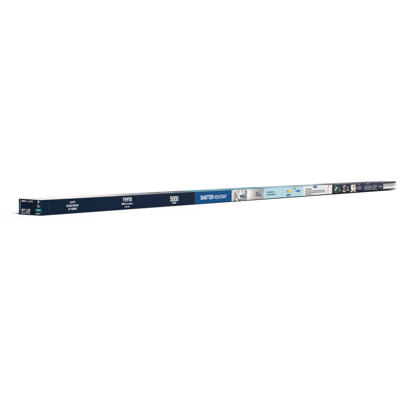 40W 8ft T8/T12 Cool White FA8 Base Non-Dimmable LED Linear Light Tube (2 Pack)