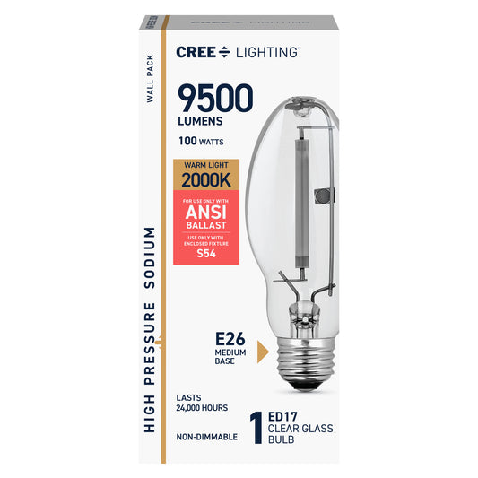 100W ED17 E26 Medium Base Warm Light Clear High Pressure Sodium HID Light Bulb
