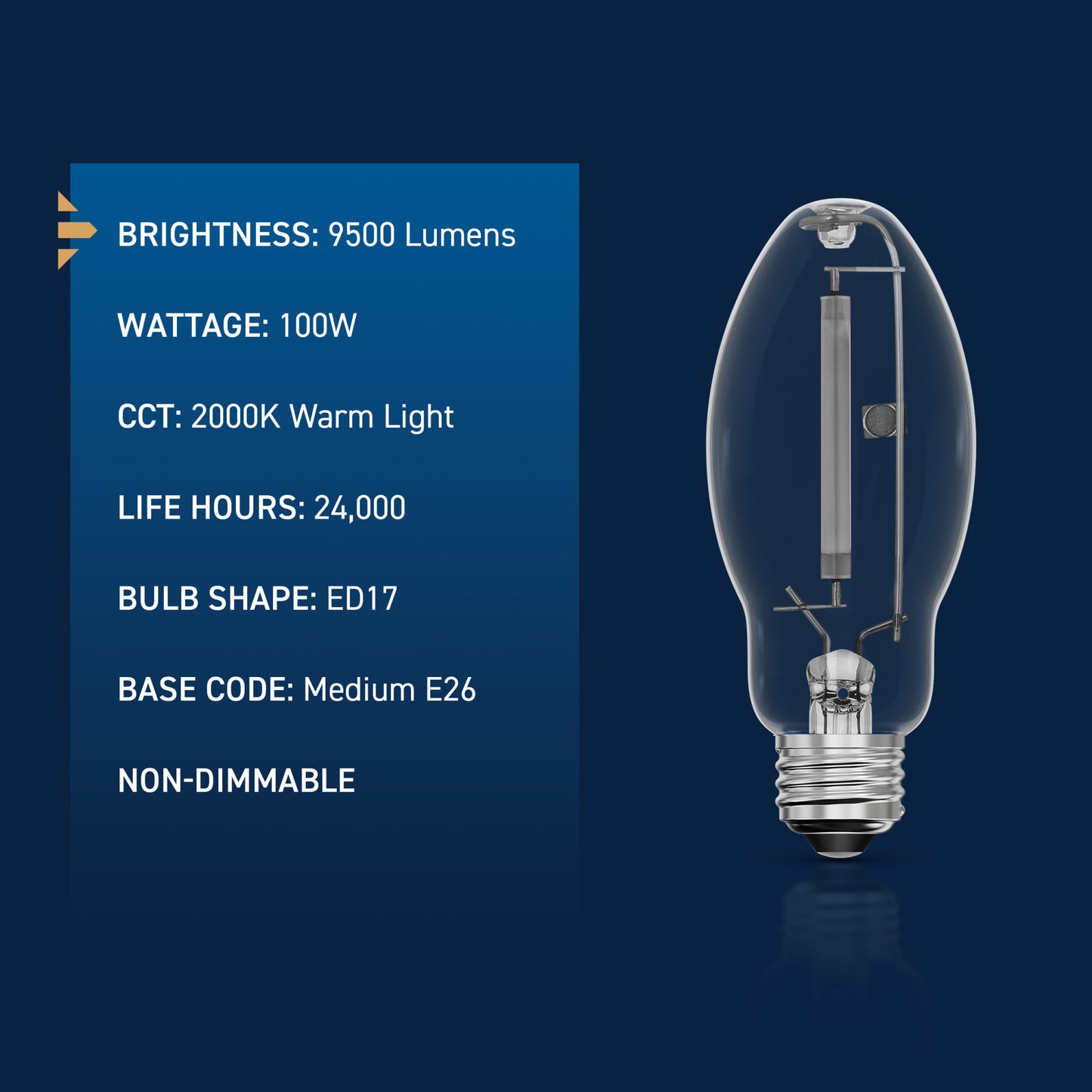 100W ED17 E26 Medium Base Warm Light Clear High Pressure Sodium HID Light Bulb