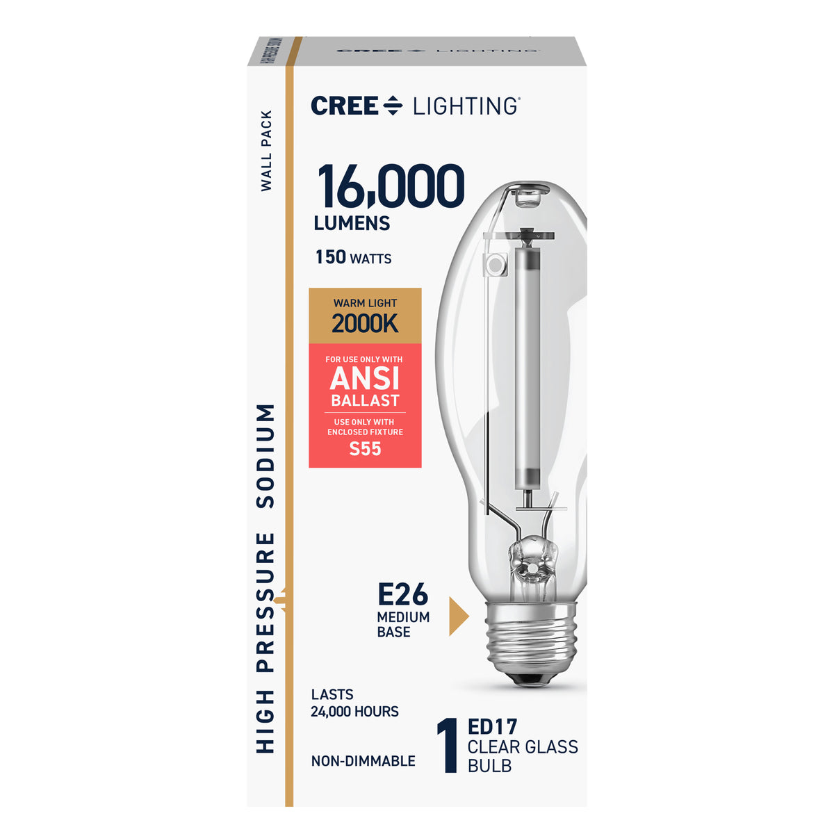 150W ED17 E26 Medium Base Warm Light Clear High Pressure Sodium HID Light Bulb