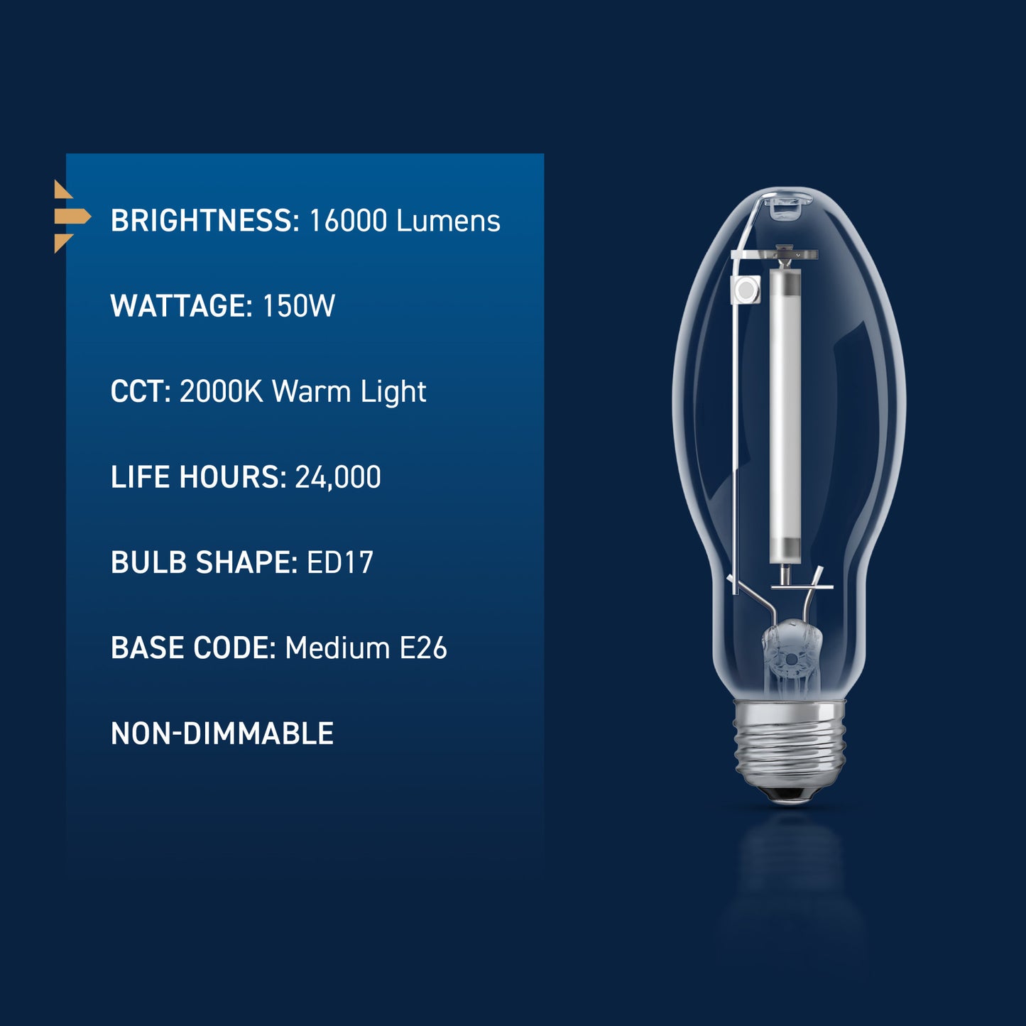 150W ED17 E26 Medium Base Warm Light Clear High Pressure Sodium HID Light Bulb