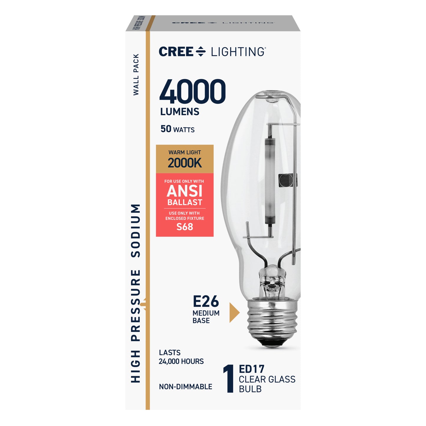 50W ED17 E26 Medium Base Warm Light Clear High Pressure Sodium HID Light Bulb