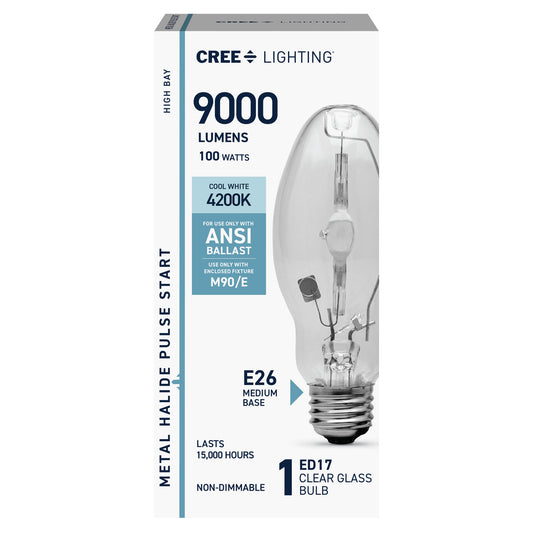 100W ED17 E26 Medium Base Cool White Clear Metal Halide HID Light Bulb