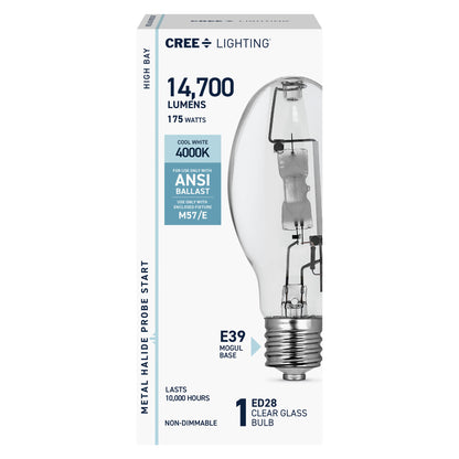 175W ED28 E39 Mogul Base Cool White Clear Metal Halide HID Light Bulb